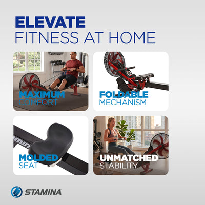 Stamina Cardio Exercise Foldable X Air Rower Rowing Machine w/ LCD Display, Red