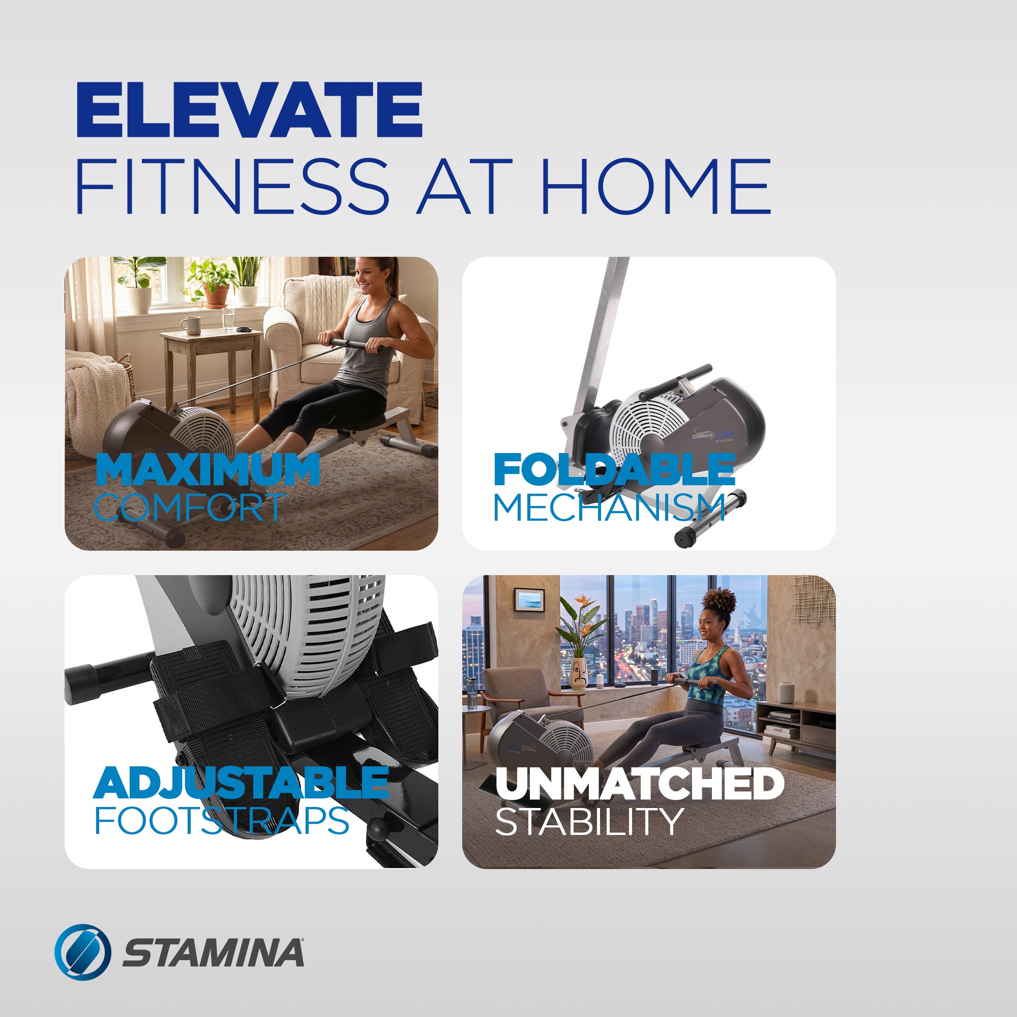 Stamina ATS Home Fitness Air Resistance Rower Cardio Rowing Exercise Machine