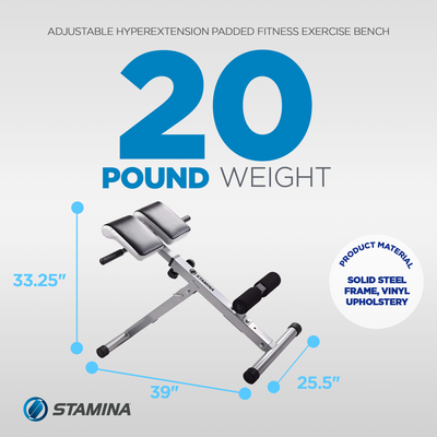 Stamina Products 2014 Adjustable Hyperextension Padded Fitness Exercise Bench - VMInnovations