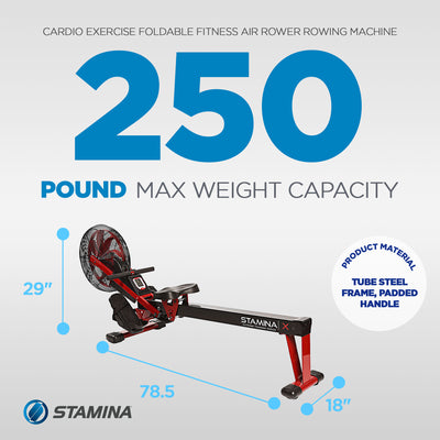 Stamina Cardio Exercise Foldable X Air Rower Rowing Machine w/ LCD Display, Red