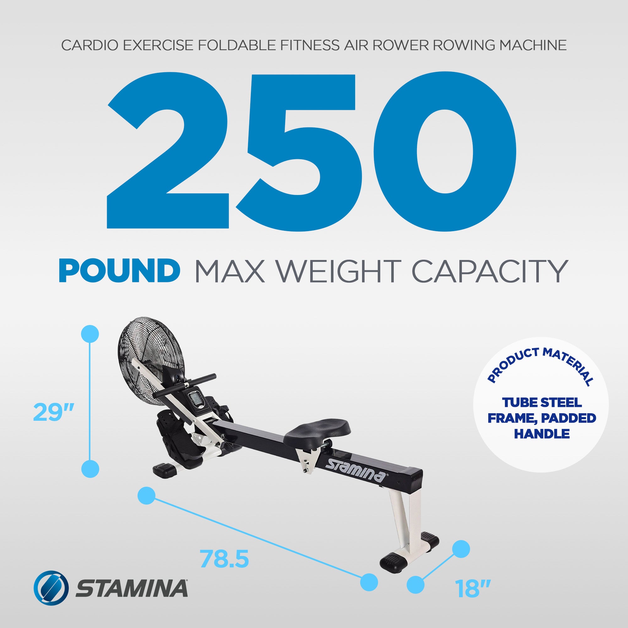 Stamina Cardio Exercise Foldable Fitness Rowing Machine, Black/White (Open Box) - VMInnovations