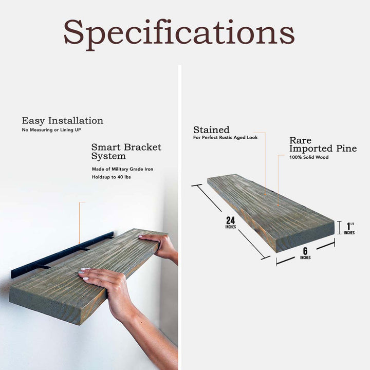 Willow & Grace Amanda 24 In Floating Wall Shelves, Rustic Grey, Set of 2 (Used) - VMInnovations