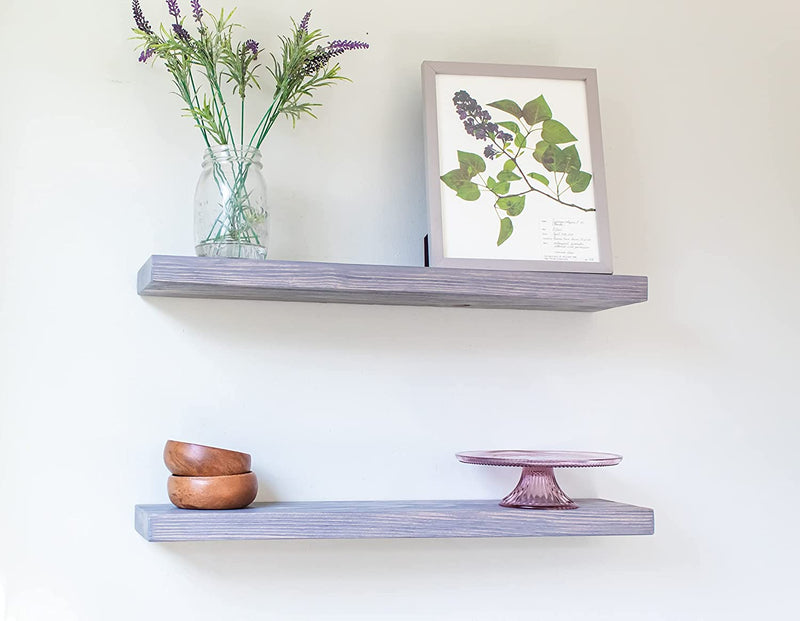 Willow & Grace Amanda 36" Floating Wall Shelves, Rustic Grey, Set of 2 (Used)
