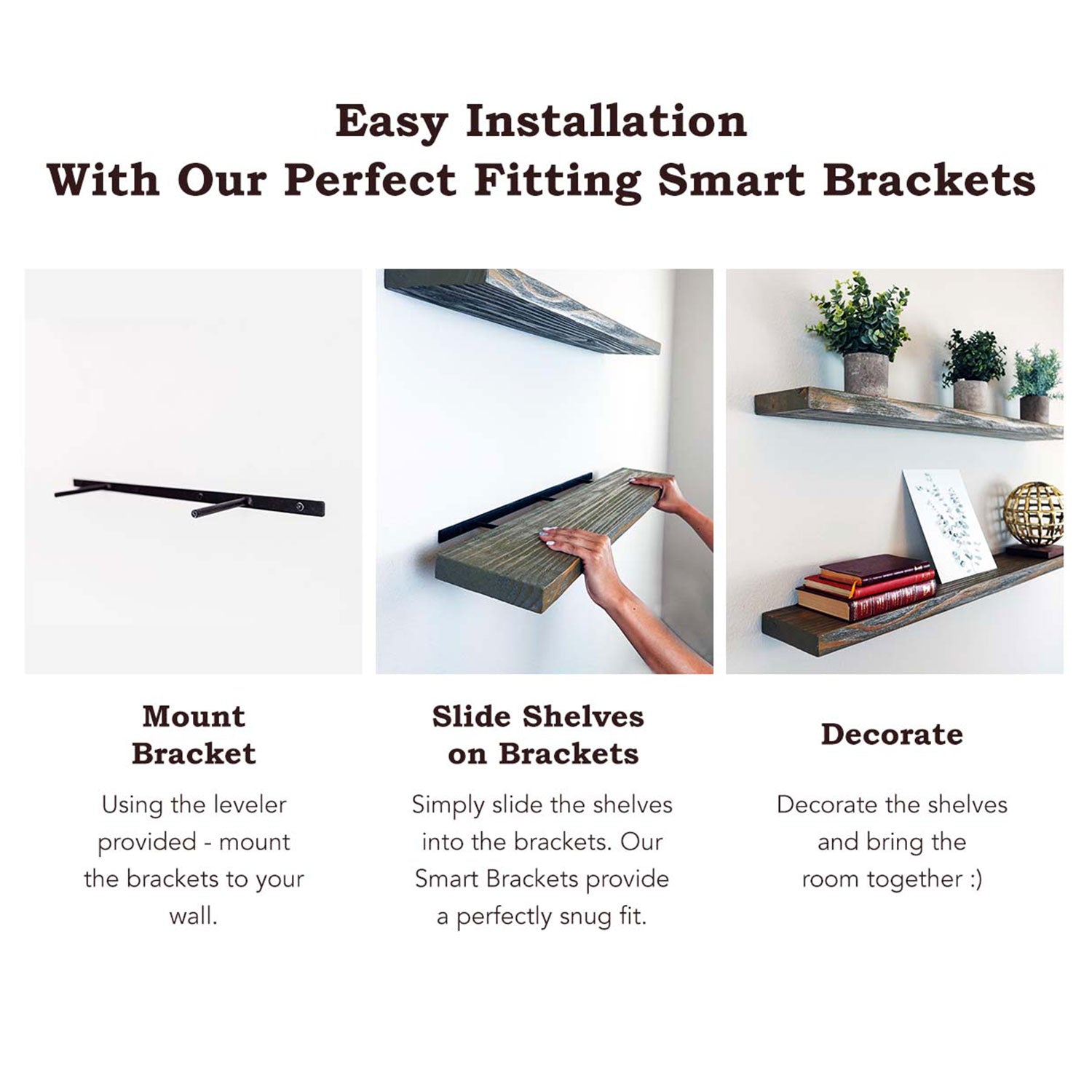 Willow & Grace Amanda 36" Floating Wall Mount Shelves, Rustic Grey (Open Box) - VMInnovations