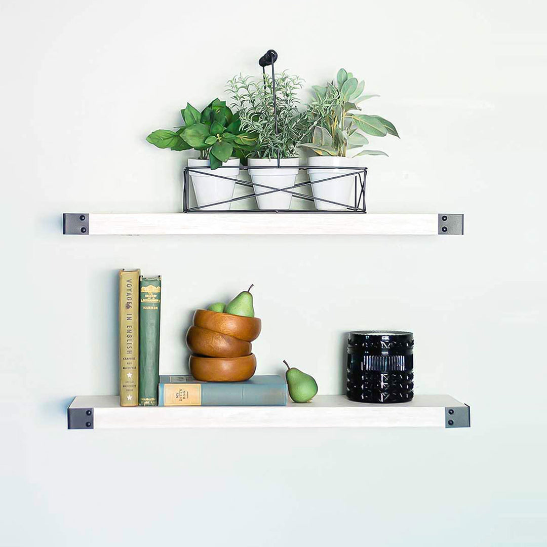 Willow & Grace Bryan 24" Floating Wood Shelves Wall Mount, White Set of 2 (Used)