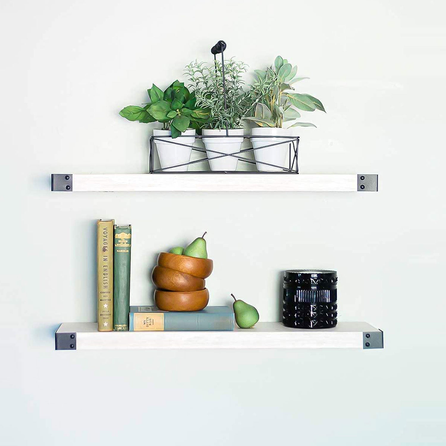 Willow & Grace Bryan 24 Inch Floating Wood Shelves Wall Mount, White (6 Pack) - VMInnovations