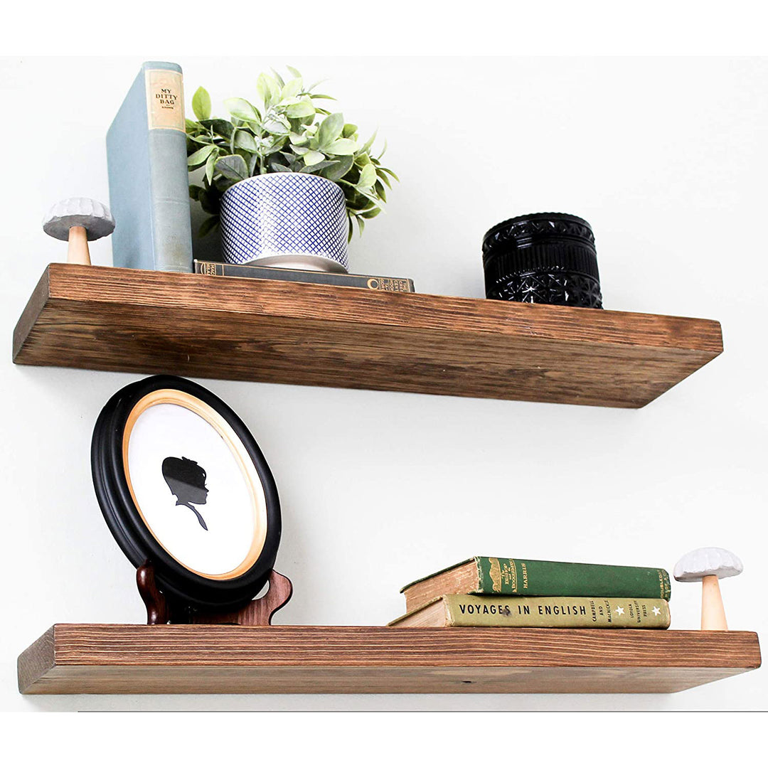 Willow & Grace Connie 24 In Floating Wall Mount Shelves, Light Walnut (Open Box)