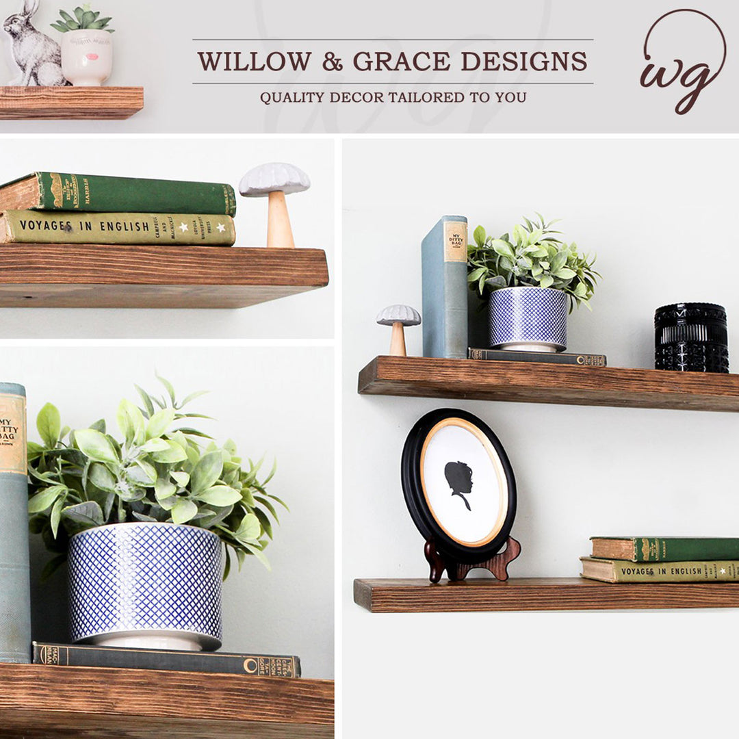 Willow & Grace Connie 24 In Floating Wall Mount Shelves, Light Walnut (Open Box)