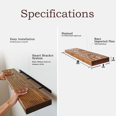 Willow & Grace Connie 36" Floating Wall Mount Shelves, Light Walnut, Set of 2 (Refurbished)