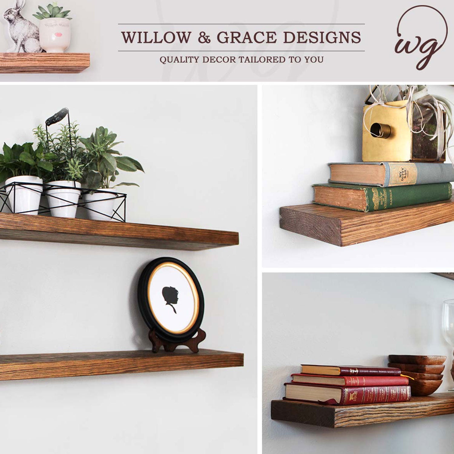 Willow & Grace Connie 36" Floating Wall Mount Shelves, Light Walnut, Set of 2 (Refurbished)