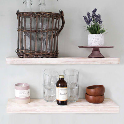 Willow & Grace Suzy 24 In Floating Wall Mount Shelves, White Wash (Open Box) - VMInnovations