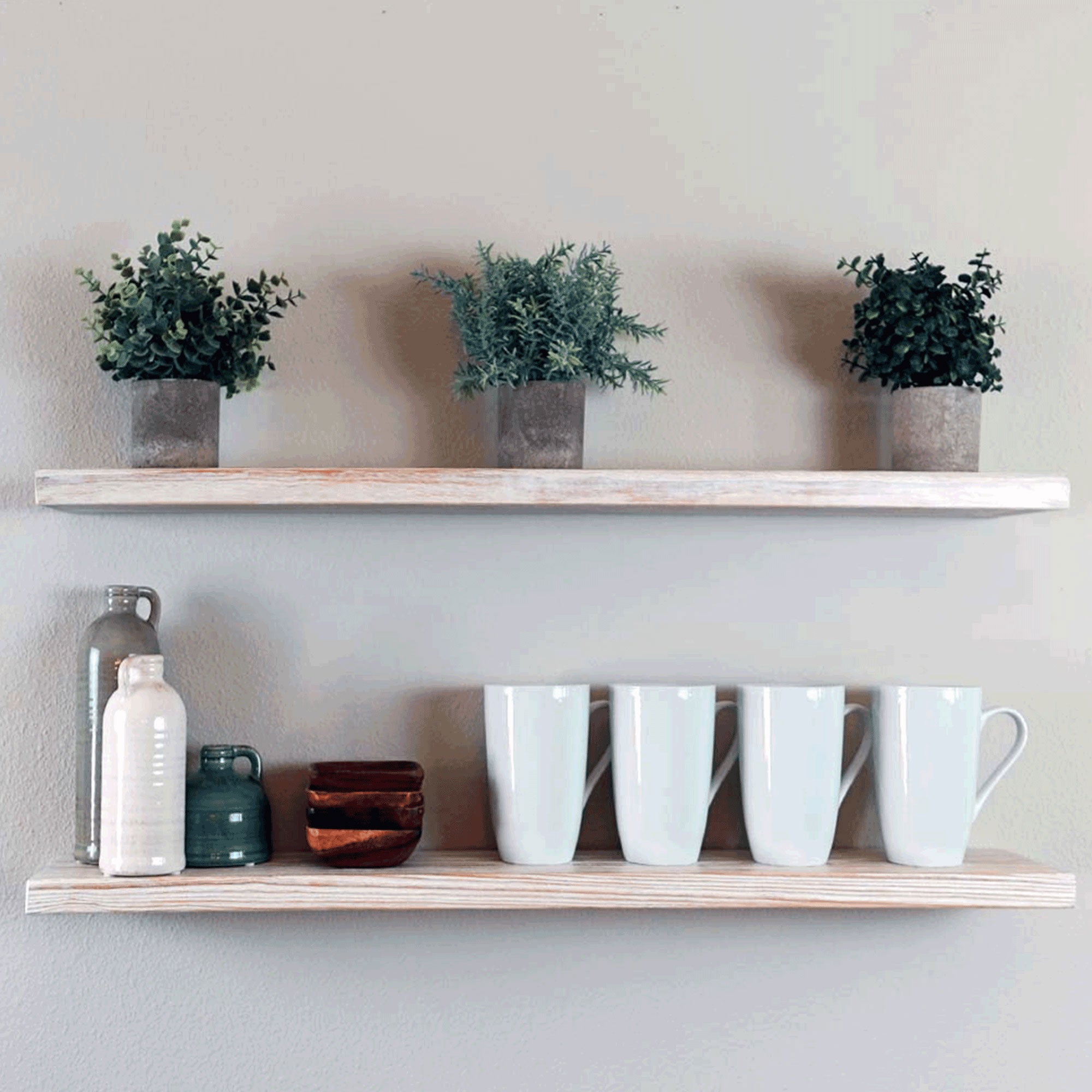 Willow & Grace Designs Floating Wall Mount Shelves, White Wash (36" Set of 2)