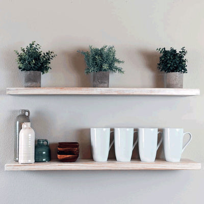 Willow & Grace Designs Floating Wall Mount Shelves, White Wash (36" Set of 2)