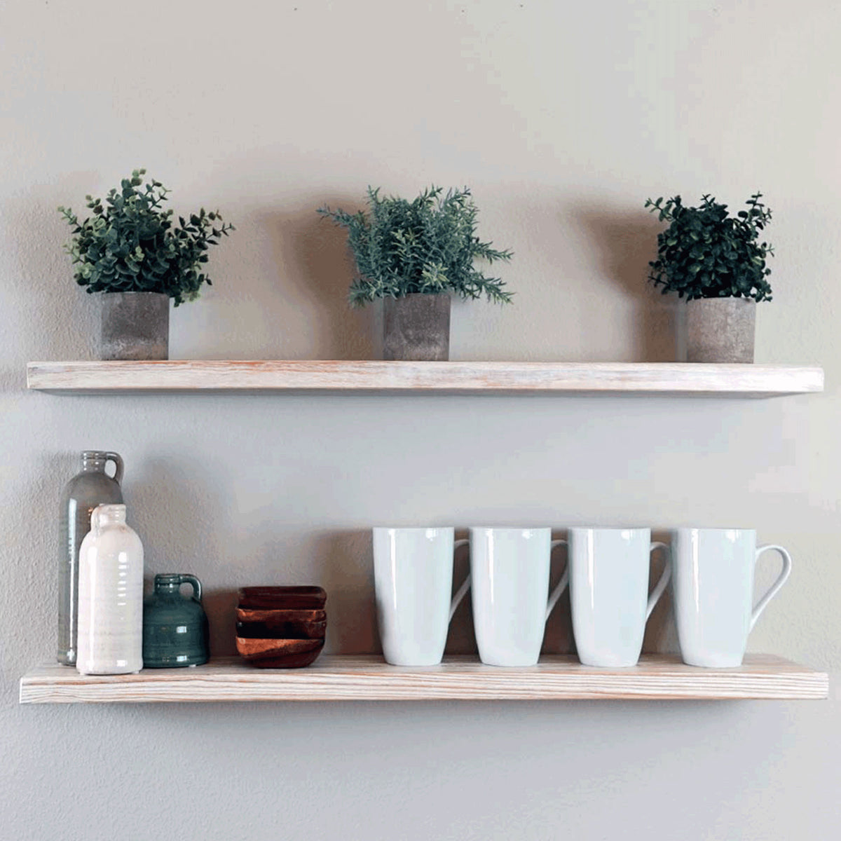 Willow & Grace Connie 36" Floating Wall Mount Shelves, White Wash (Open Box)