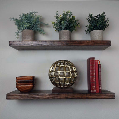 Willow & Grace Tom 24 Inch Floating Wall Mount Shelves, Dark Walnut (Open Box)