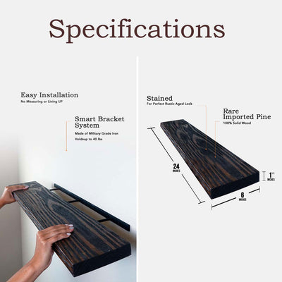 Willow & Grace Tom 24" Floating Wall Shelves, Dark Walnut, Set of 2 (For Parts)