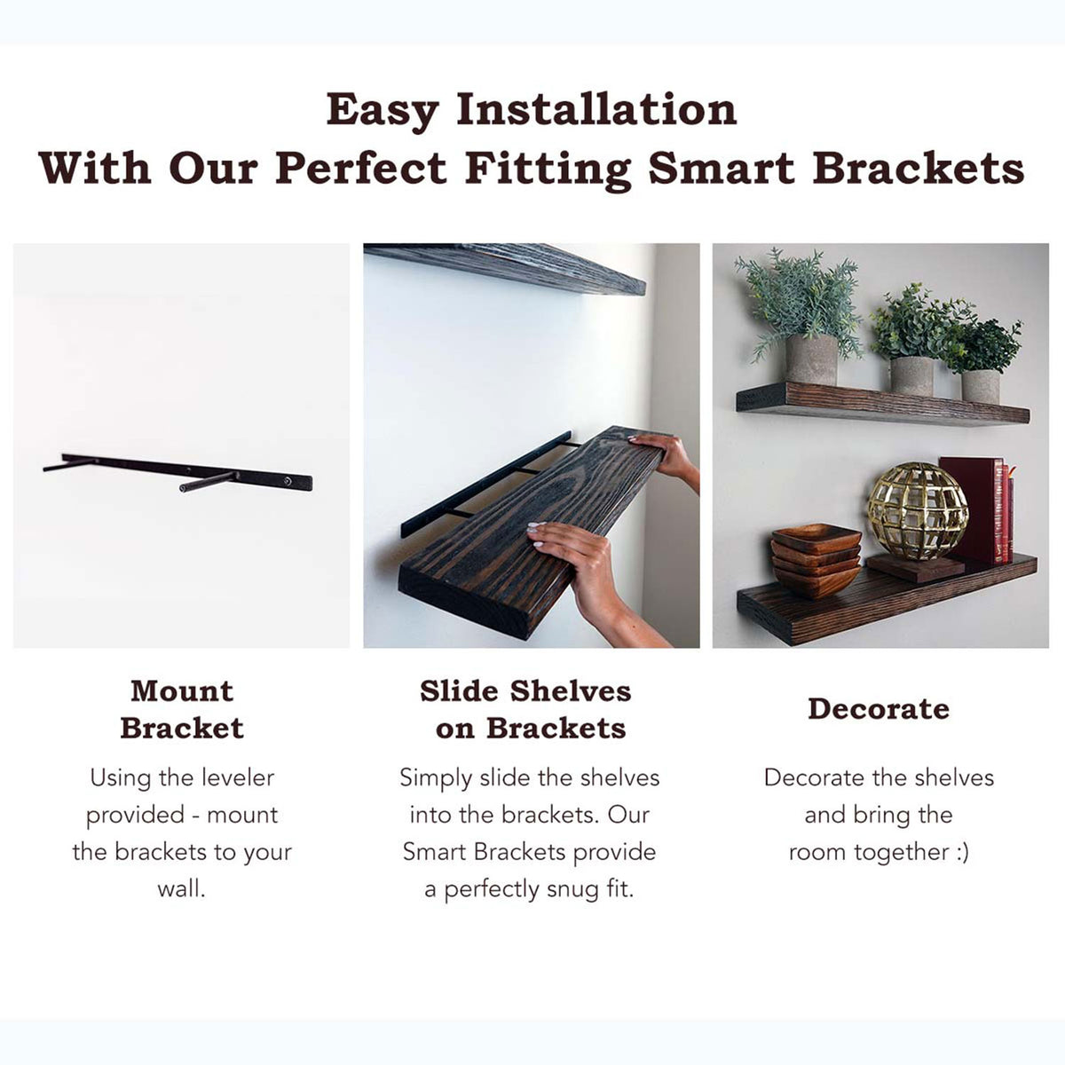 Willow & Grace Tom 24" Floating Wall Shelves, Dark Walnut, Set of 2 (For Parts)