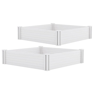 Suncast 4 x 4 Foot Raised Outdoor Resin Garden Flower Bed Edging, White (2 Pack) - VMInnovations