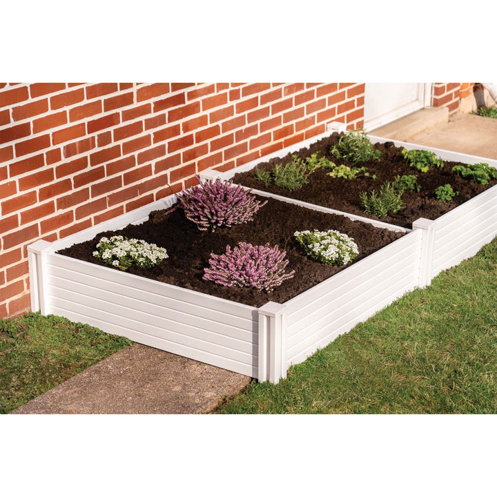 Suncast 4 x 4 Foot Raised Outdoor Resin Garden Flower Bed Edging, White (2 Pack)