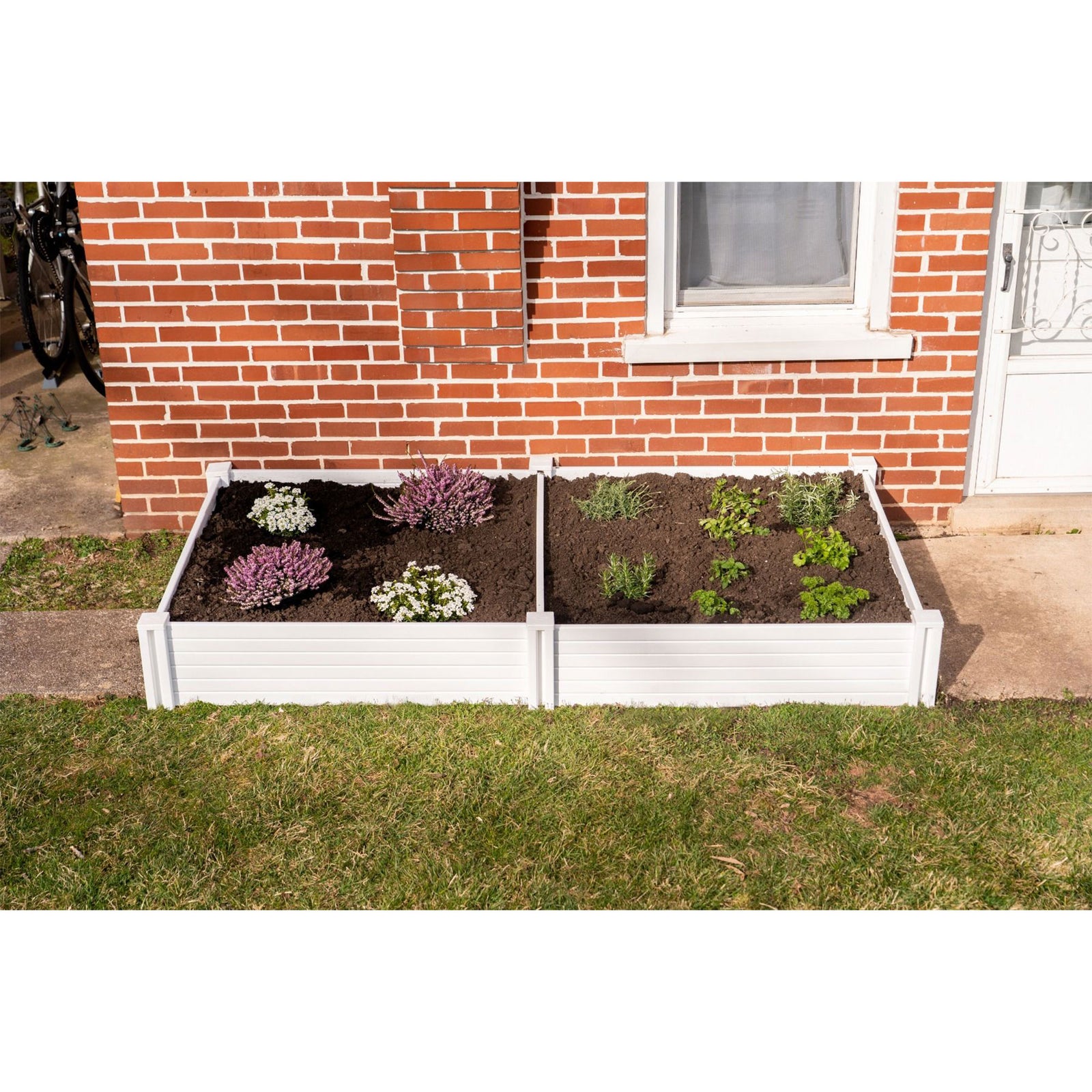 Suncast 4 x 4 Foot Raised Outdoor Resin Garden Flower Bed Edging, White (2 Pack) - VMInnovations