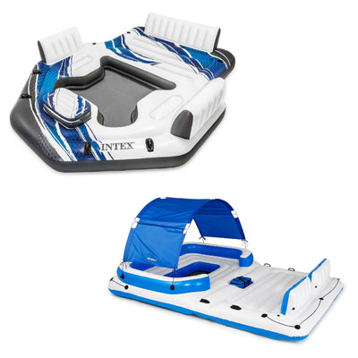 Intex 57272EP Adult 5 Seat Inflatable Island Lounge & 43105E 6 Person Pool Raft