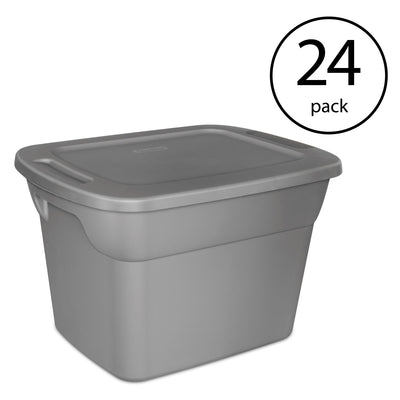 Sterilite 18 Gallon Heavy Duty Stackable Storage Tote with Lid, Gray (24 Pack)