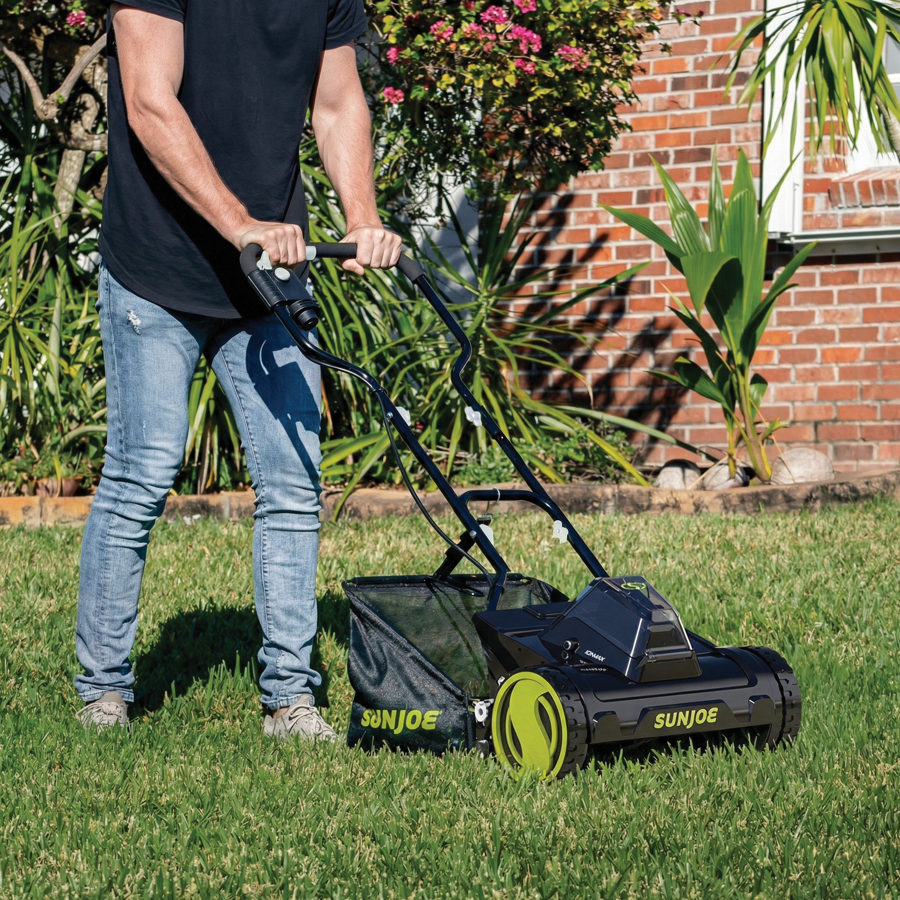 Sun Joe Cordless Push Reel Mower, 15” Yard Trimmer w/ Collection Bag, 24V-CRLM15