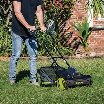 Sun Joe Cordless Push Reel Mower, 15” Yard Trimmer w/ Collection Bag, 24V-CRLM15