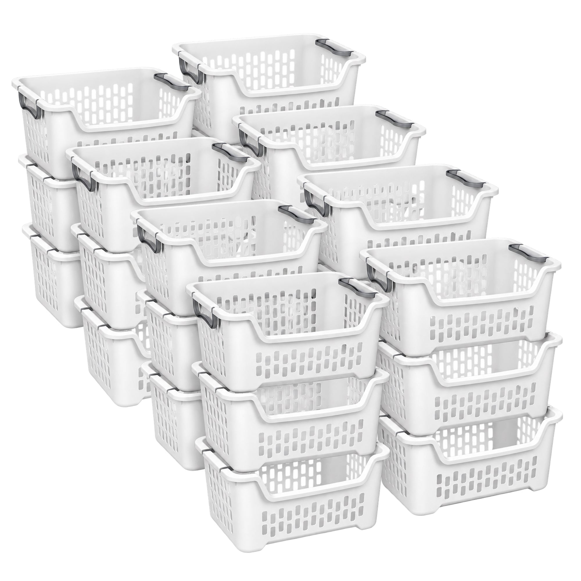 Sterilite Stacking Laundry Basket, 2 Bushel Hamper with Handles, White, 24 Pack