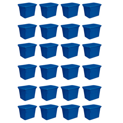 Sterilite 18 Gallon Plastic Stackable Storage Tote Container Box, Blue (24 Pack)