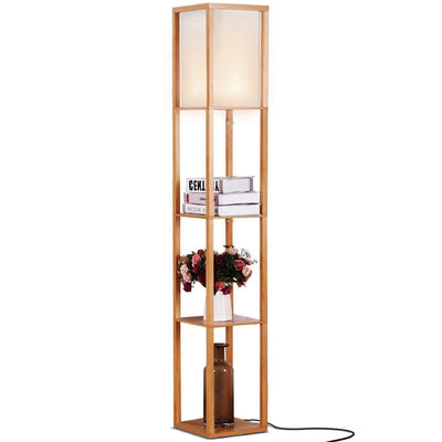 Brightech Maxwell Tower Floor Lamp with Shelves and LED Bulb, Wood (Open Box)