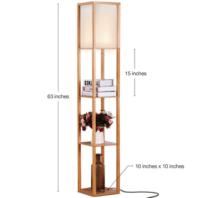 Brightech Maxwell Tower Floor Lamp with Shelves and LED Bulb, Wood (Open Box)