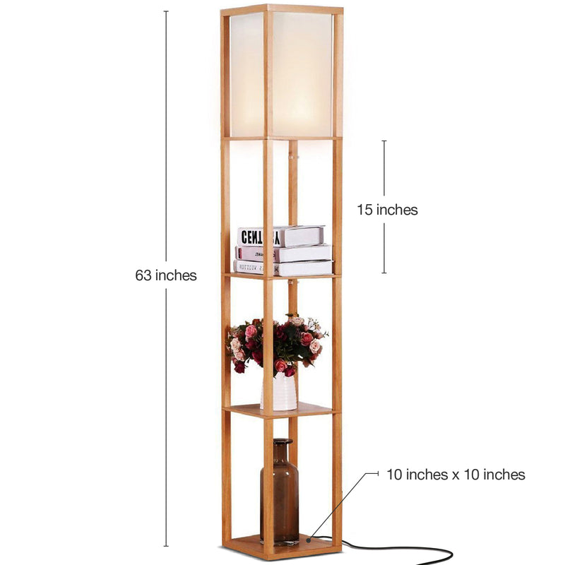 Brightech Maxwell Tower Floor Lamp with Shelves and LED Bulb, Wood (Open Box)