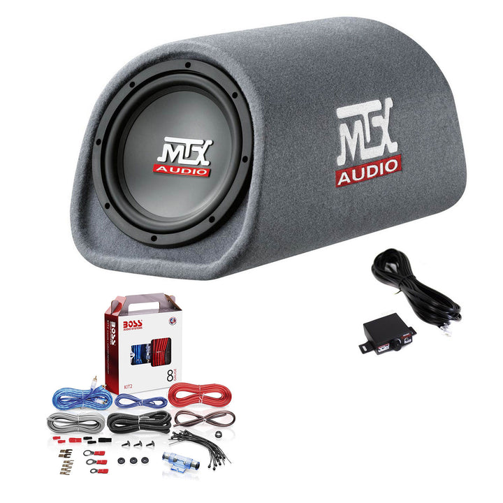 MTX AUDIO 8 Inch 240W Car Subwoofer Amplified Tube Box w/ BOSS Audio Wiring Kit