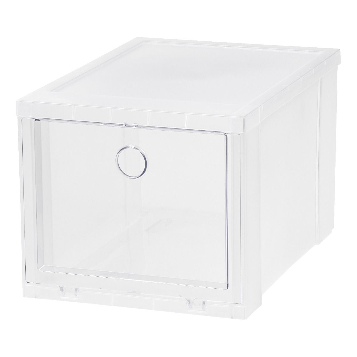 IRIS USA High Pull Down Front Panel Access Stackable Shoe Box, Clear (6 Pack)