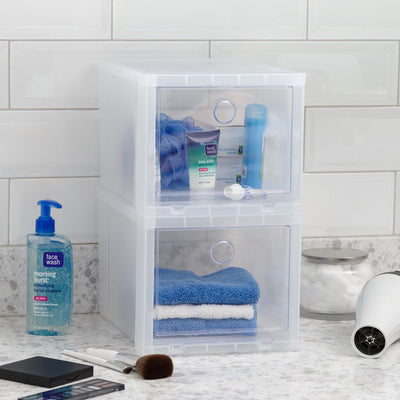 IRIS USA High Pull Down Front Panel Access Stackable Shoe Box, Clear (6 Pack)