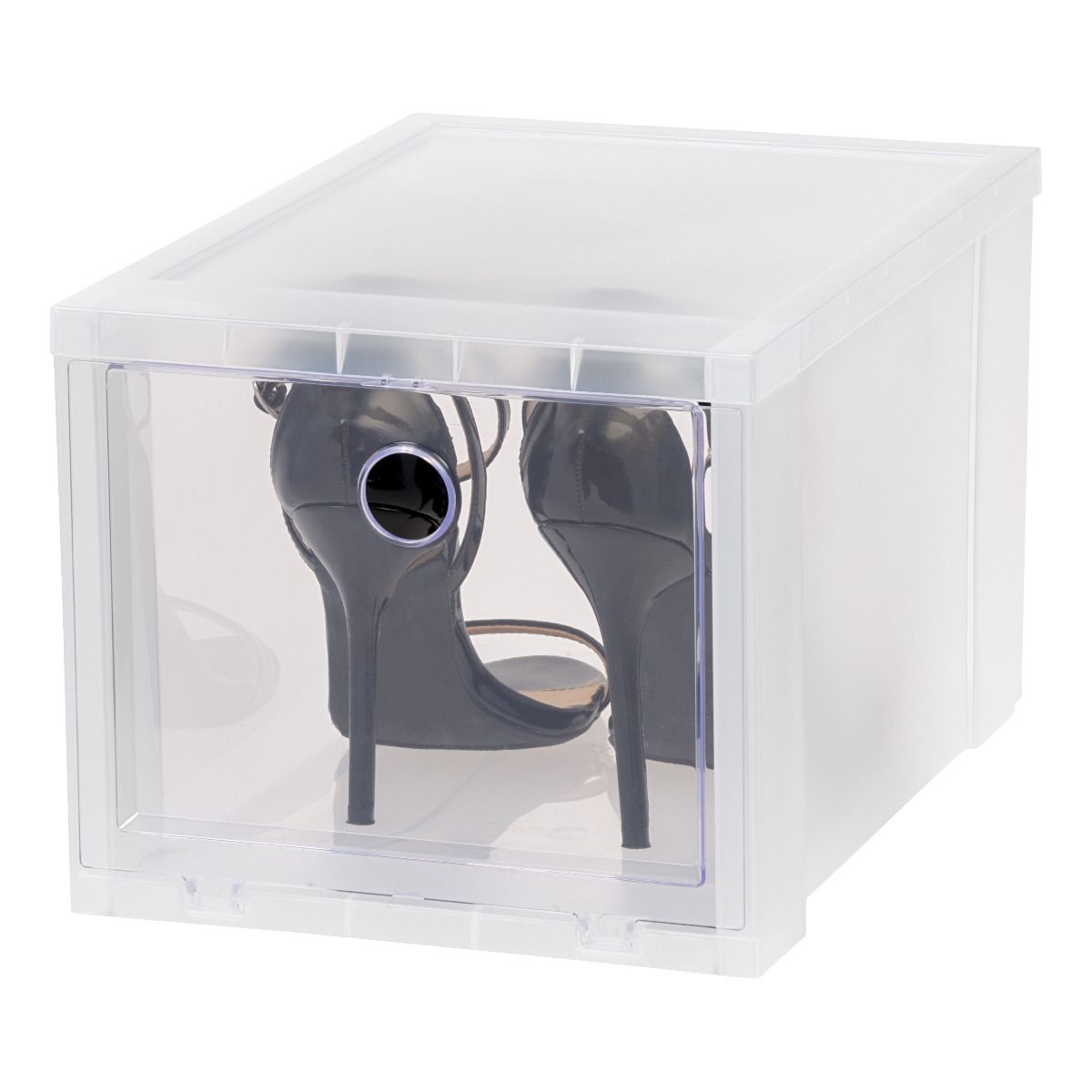 IRIS USA High Pull Down Front Panel Access Stackable Shoe Box, Clear (6 Pack)