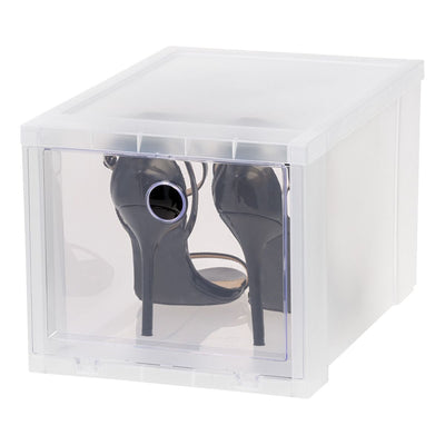 IRIS USA High Pull Down Front Panel Access Stackable Shoe Box, Clear (6 Pack)
