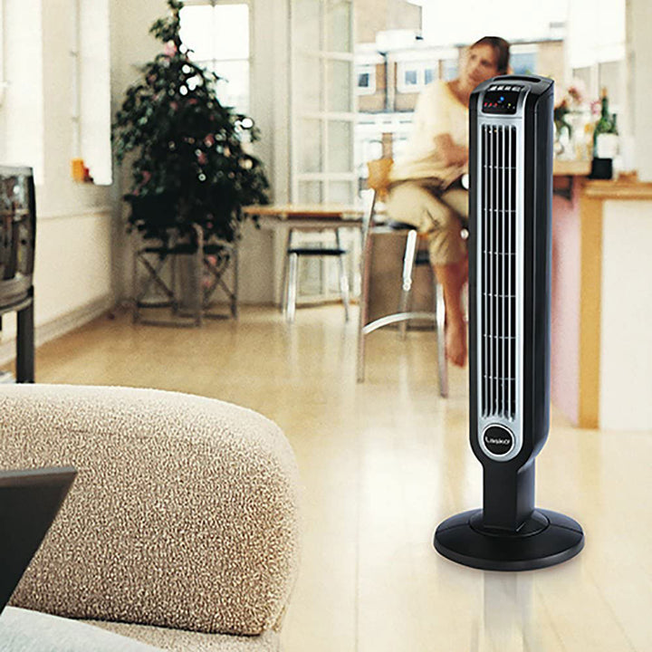 Lasko 36" 3-Speed Electric Oscillating Tower Fan with Remote and Ionizer, Black