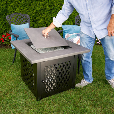 Charles 30 Inch Square Outdoor UV Printed LP Gas Fire Pit? Table (Open Box) - VMInnovations