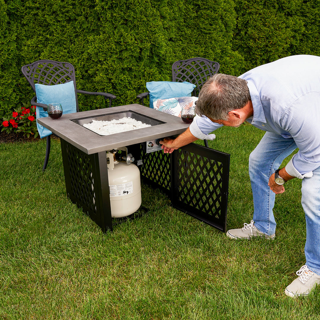 Charles 30 Inch Square Outdoor UV Printed LP Gas Fire Pit? Table (Open Box) - VMInnovations