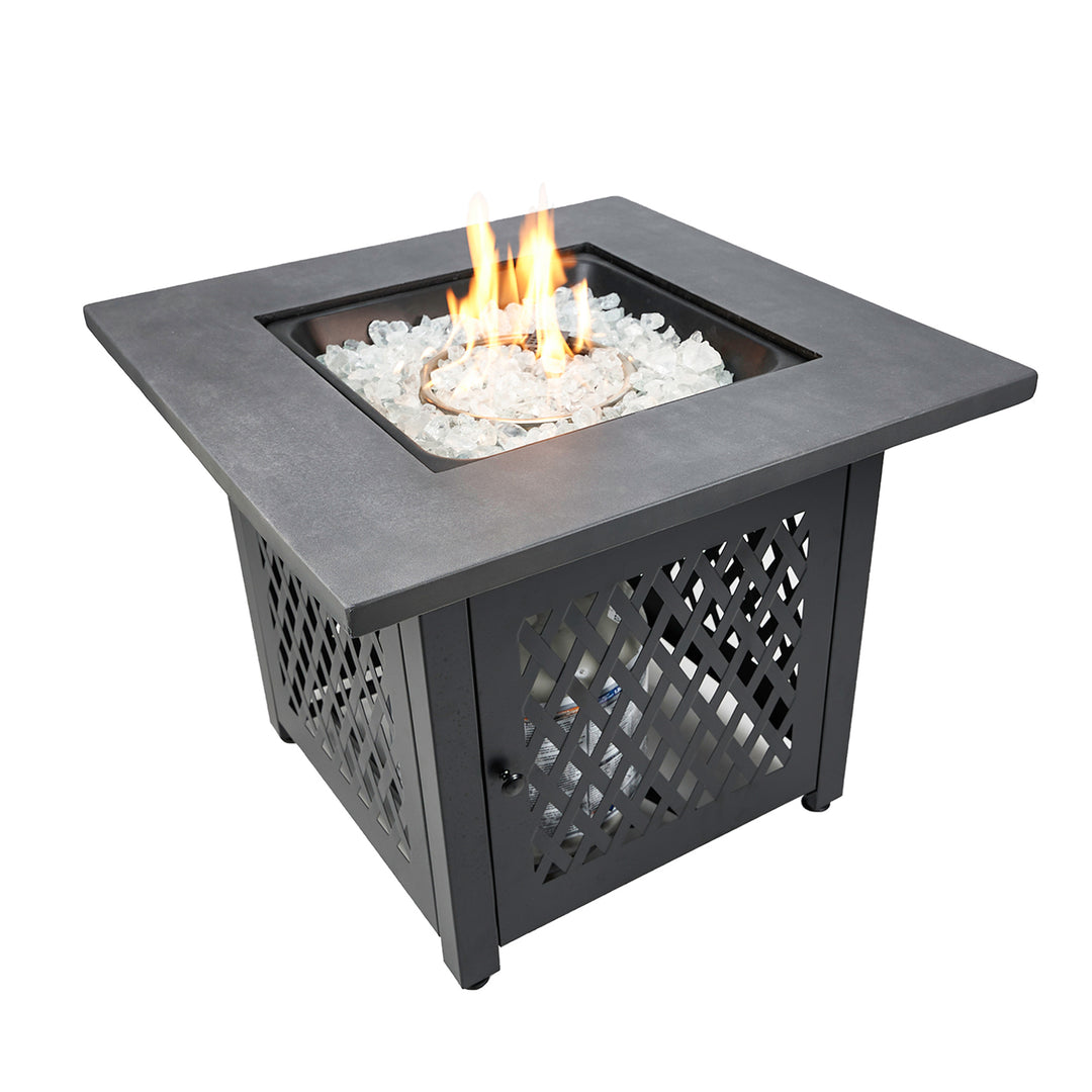 Charles 30 Inch Square Outdoor UV Printed LP Gas Fire Pit? Table (Open Box) - VMInnovations