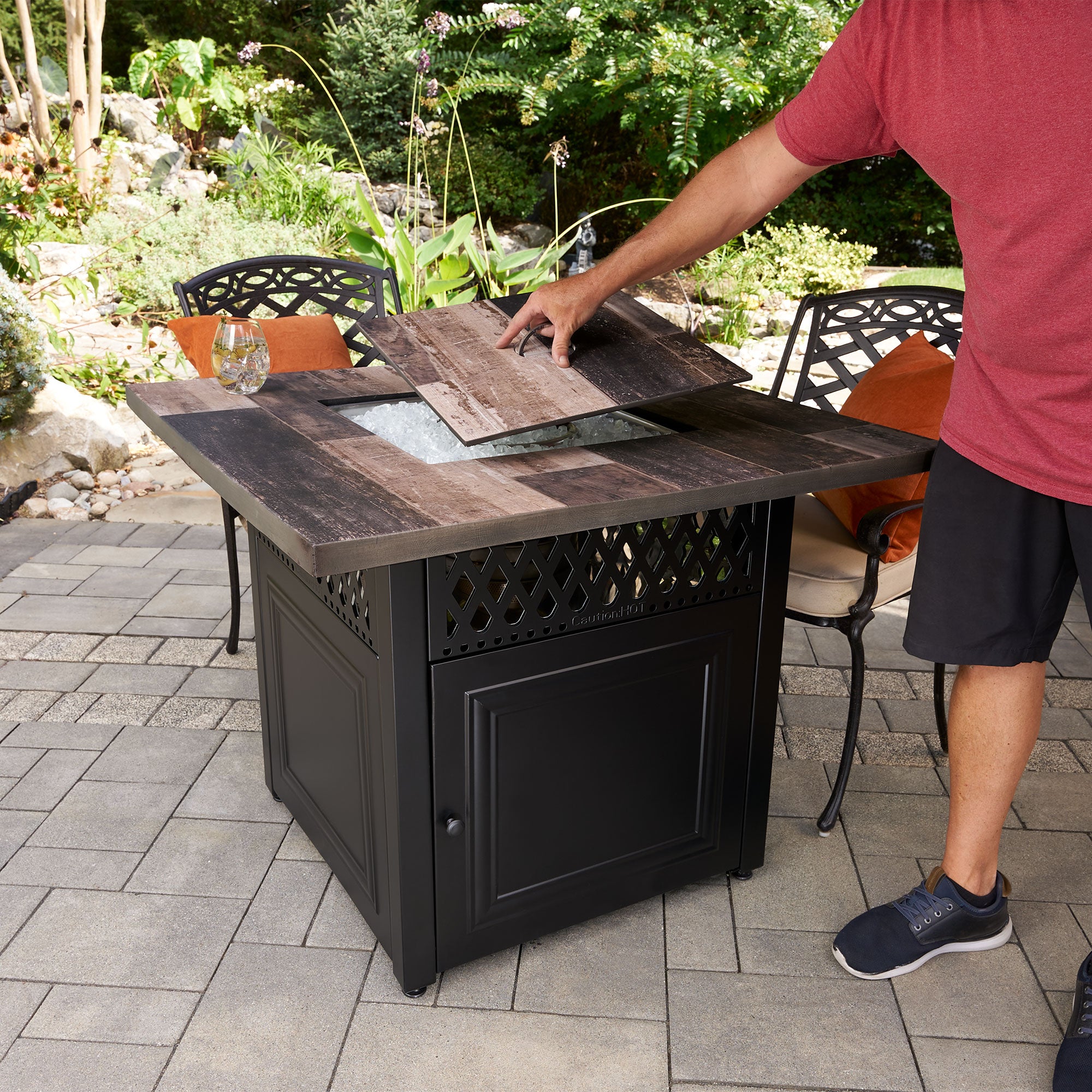 Piper 38" Square UV Printed LP DualHeat Gas Fire Pit Table (For Parts) - VMInnovations