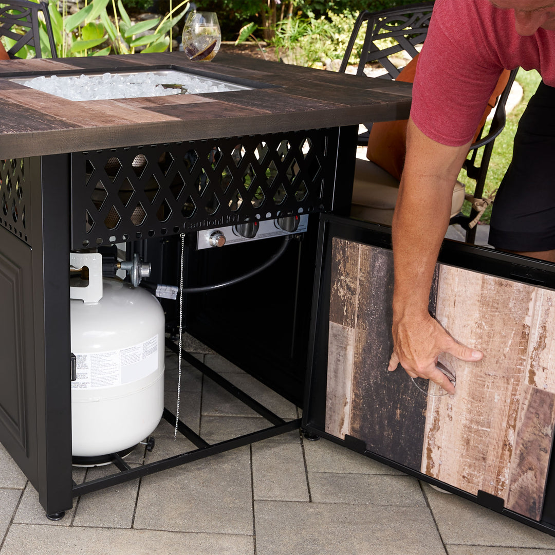 Endless Summer Piper 38" Square UV Printed LP DualHeat Gas Fire Pit (Open Box) - VMInnovations