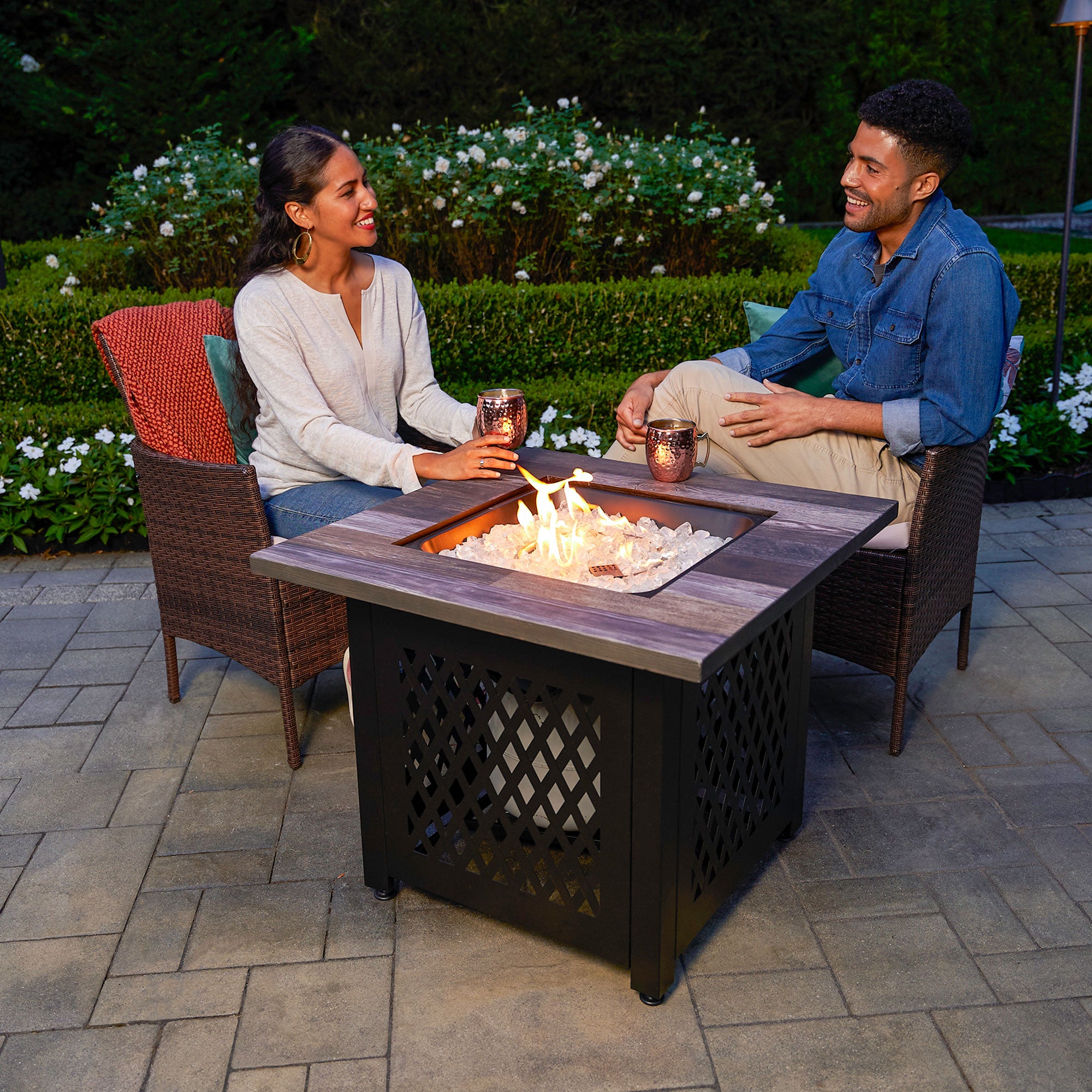 30 Inch Square Outdoor UV Printed LP Gas Fire Pit Table (Used)