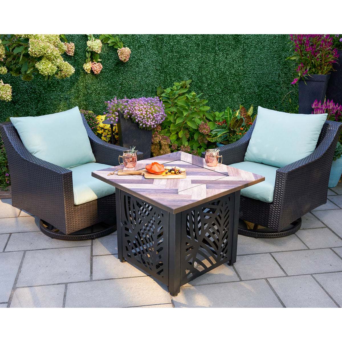Endless Summer Darby 30in Square Outdoor UV Printed LP Gas Fire Pit Table (Used)
