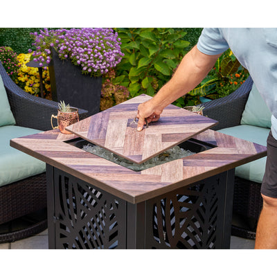 Endless Summer Darby 30in Square Outdoor UV Printed LP Gas Fire Pit Table (Used)