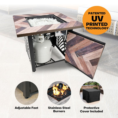 Endless Summer Darby 30in Square Outdoor UV Printed LP Gas Fire Pit Table (Used)