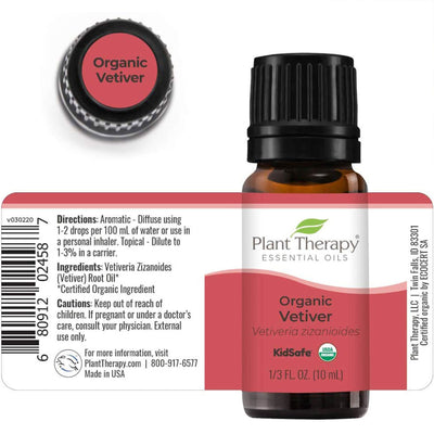 Plant Therapy Aromatherapy 10mL Essential Oil, 1/3oz, Organic Vetiver (2 Pack)