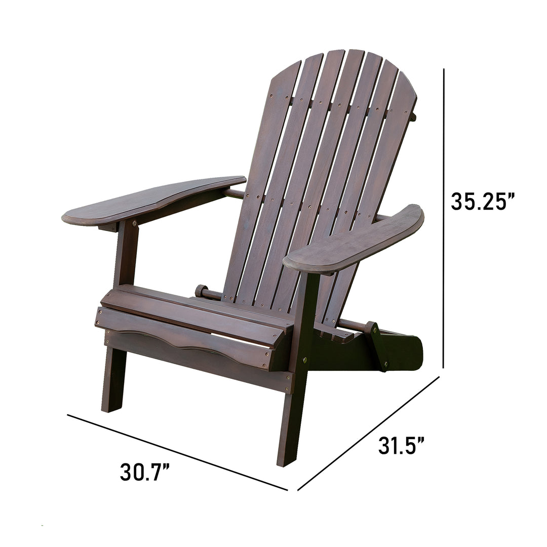 Merry Products Real Acacia Hardwood Folding Adirondack Patio Chair, Dark Brown